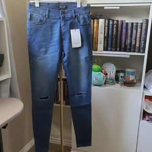 Blue Distressed Skinny Jeans for Women